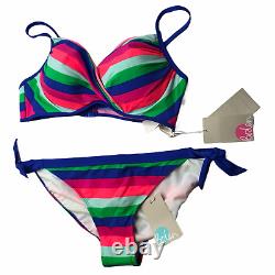 Nouveau Nwt Boden Maillot De Bain Bikini 2 Pièces Rose Vert Violet Bande Rembourrée 38b Us 8