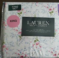 Nouveau Ralph Lauren Cotton 4pc White Pink Blue Green Floral Sheet Set King