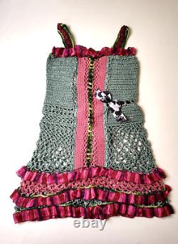 Nouvelle robe au crochet pour filles enfants Multicolore Rose Aigue-marine Noir Blanc Noeud Vert