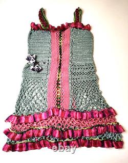 Nouvelle robe au crochet pour filles enfants Multicolore Rose Aigue-marine Noir Blanc Noeud Vert