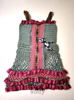 Nouvelle robe au crochet pour filles enfants Multicolore Rose Aigue-marine Noir Blanc Noeud Vert