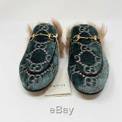 Nwt Gucci Gg Princetown Vert Velours Rose Chaussons Mulets Agneau Laine Taille Ligné 8