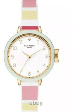 Nwt Kate Spade Ksw1410 Park Row Pink White Green Silicone Band 34mm Watch 150$