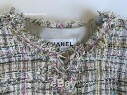 Nwt Magnifique Chanel En Tweed Multicolore Fringe Rose Vert Veste Jupe Costume 40