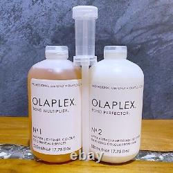 OLAPLEX N°1 Liant Multiplier Avec Distributeur & N°2 Perfectionneur de Liaison 17.75 oz Nouveau