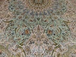 Ouf! 10x14 Tabrize 100% Silk Rug Teal Rose, Vert Pêche/rouille Corale Blue