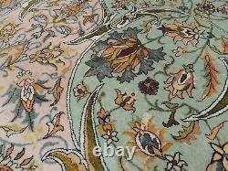 Ouf! 10x14 Tabrize 100% Silk Rug Teal Rose, Vert Pêche/rouille Corale Blue