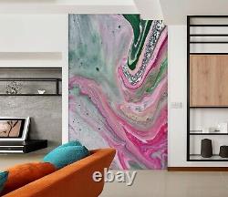 Papier peint mural abstrait 3D rose et vert 9244, impression murale autocollante, décoration murale murale CA Romy