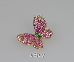 Pendentif Papillon Rose Sapphire Rose Or 18k Rose Diamant Vert Émeraude