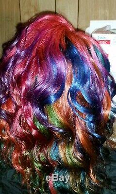 Perruque De Cheveux Humains Avant De Lacet D'automne Rainbow Pink Violet Vert Bleu Orange