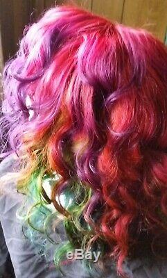 Perruque De Cheveux Humains Avant De Lacet D'automne Rainbow Pink Violet Vert Bleu Orange