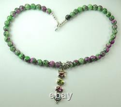 Pink Green Blue Topaz Collier & Simulated Ruby Perles Zoisite Sterling
