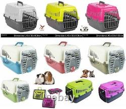 Plastic Pet Cat Carrier Dog Travel Basket Cage Extérieur Moyen Rose Vert Argent