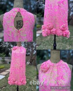 Robe en soie rose et verte Lilly Pulitzer Linda Maria Secret Garden avec des rosettes doublées taille 4