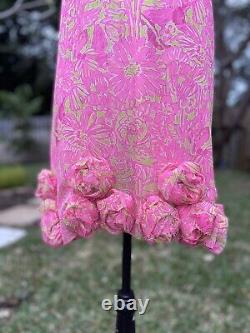 Robe en soie rose et verte Lilly Pulitzer Linda Maria Secret Garden avec des rosettes doublées taille 4