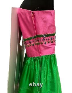 Robe sans bretelles Betsey Johnson rose et verte avec perles et appliques, taille 8, jamais portée