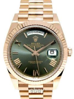 Rolex Day-date 40 18k Everose Gold Olive Green Mens Watch Box/papers 228235