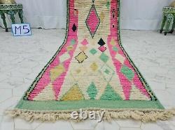 Roulette Marocaine Boujaad À La Main 2'5x11'3 Berber Geometric Pink Green Wool Rug