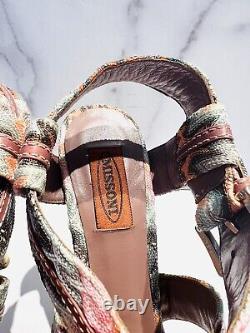 Sandales à talons en tissu tissé orange, rose et vert Missoni