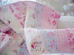 Shabby Beach Cottage Roses Roses Bleues Chic Raspberry Toile Green Full Queen Quilt