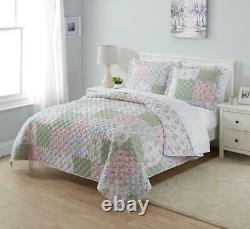 Simply Shabby Chic King Quilt Set 3p Floral Ditsy Ruffle Polyester Rose Vert