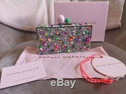 Sophia Webster Clara Lollipop Crystal Box Pochette, Bnwt, Rose, Argent, Vert