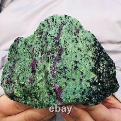 Spécimen minéral brut de quartz à fuchsite verte et noire et de rubis rose naturel de 876g