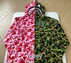 Sweat à capuche zippé complet rose vert Bape ABC Camo Crazy Shark authentique pour homme en taille L, neuf.