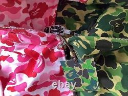 Sweat à capuche zippé complet rose vert Bape ABC Camo Crazy Shark authentique pour homme en taille L, neuf.