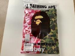 Sweat à capuche zippé complet rose vert Bape ABC Camo Crazy Shark authentique pour homme en taille L, neuf.