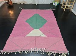 Tapis Marocain Kilim Handmade Carpet 5'5x7'8 Geometric Berber Pink Green Wool Rug