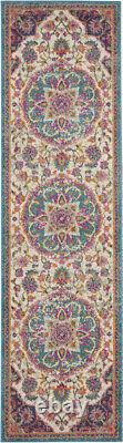 Tapis de coureur Dhurrie rose et vert de 8'