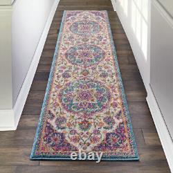 Tapis de coureur Dhurrie rose et vert de 8'