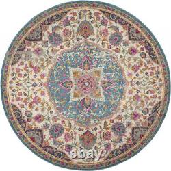 Tapis de sol rond dhurrie rose et vert de 8'