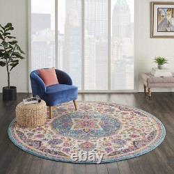 Tapis de sol rond dhurrie rose et vert de 8'