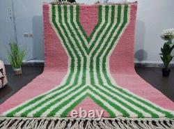 Tapis marocain fait main, tapis à carreaux, tapis marocain rose et vert, tapis personnalisé