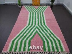 Tapis marocain fait main, tapis à carreaux, tapis marocain rose et vert, tapis personnalisé