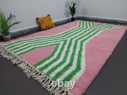 Tapis marocain fait main, tapis à carreaux, tapis marocain rose et vert, tapis personnalisé