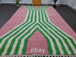 Tapis marocain fait main, tapis à carreaux, tapis marocain rose et vert, tapis personnalisé