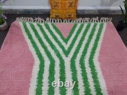 Tapis marocain fait main, tapis à carreaux, tapis marocain rose et vert, tapis personnalisé