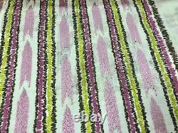 Tissu à rayures de draperie brodée ivoire vert rose / mousse RMBLV