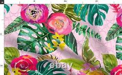 Tropical Monstera Green Pink Jungle 100% Coton Sateen Sheet Set By Sponflower