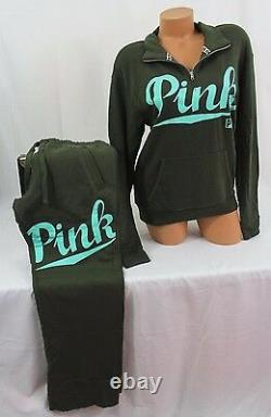 Victorias Secret Pink S/xs Sethalf-zip Pullover & Boyfriend Pant Vert Olive